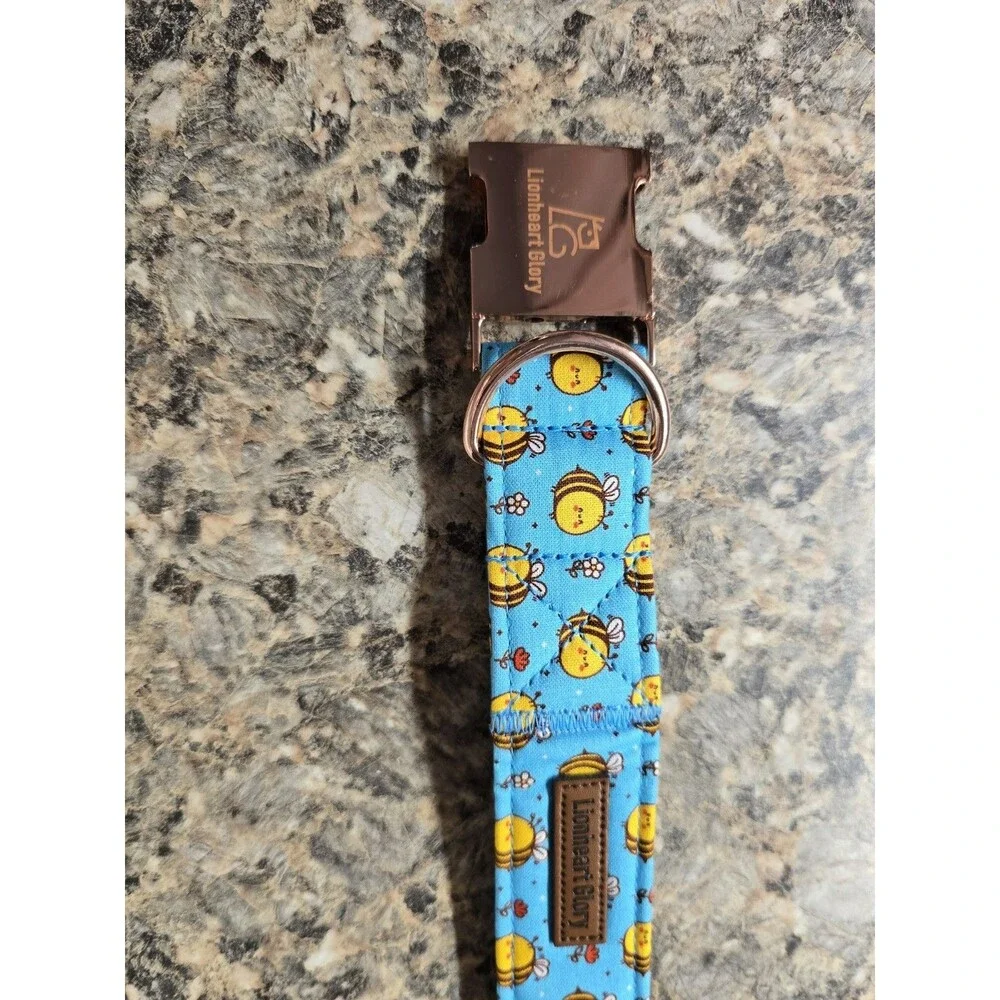 Lionheart Glory Bee Print Dog Collar Large w/ Removable Bow Tie Adjustable